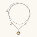 Layered silver-tone necklace set featuring star charms and crescent moon pendant with eco-friendly zinc alloy construction