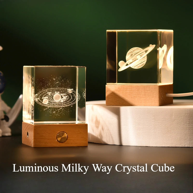 Illuminated Galaxy Crystal Cube