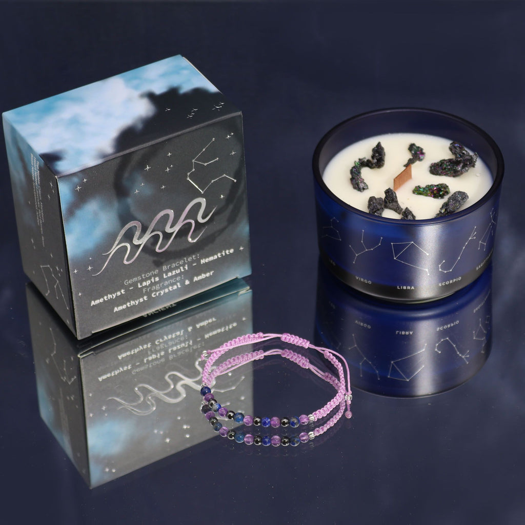 Zodiac Crystal Candle & Gemstone Bracelet — Aquarius