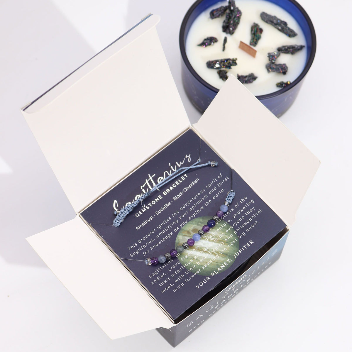 Zodiac Crystal Candle & Gemstone Bracelet — Sagittarius