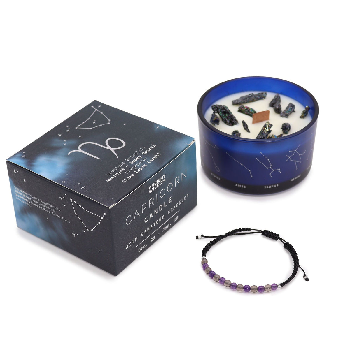 Zodiac Crystal Candle & Gemstone Bracelet — Capricorn