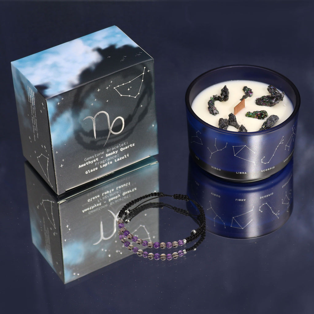 Zodiac Crystal Candle & Gemstone Bracelet — Capricorn
