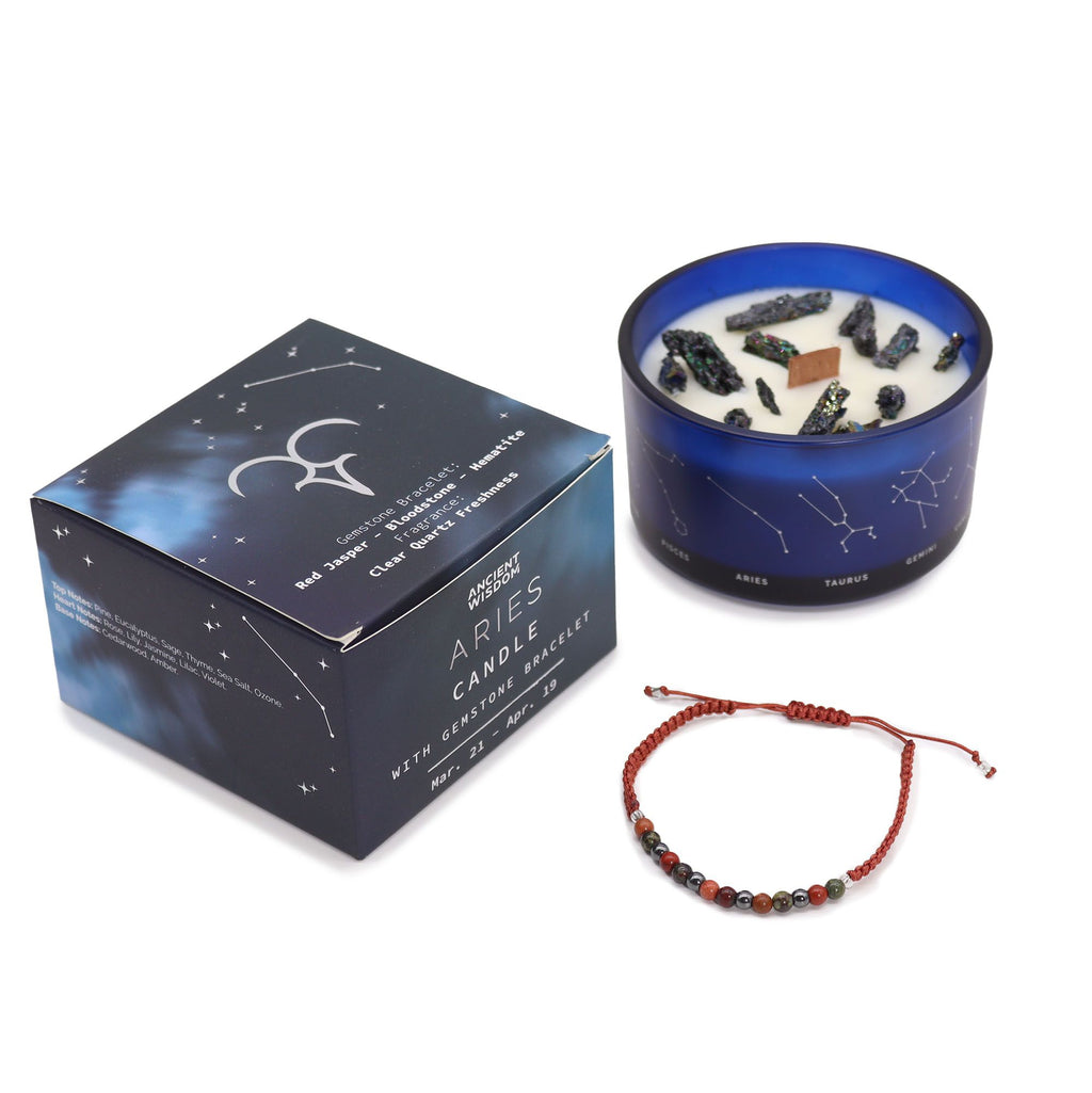 Zodiac Crystal Candle & Gemstone Bracelet — Aries