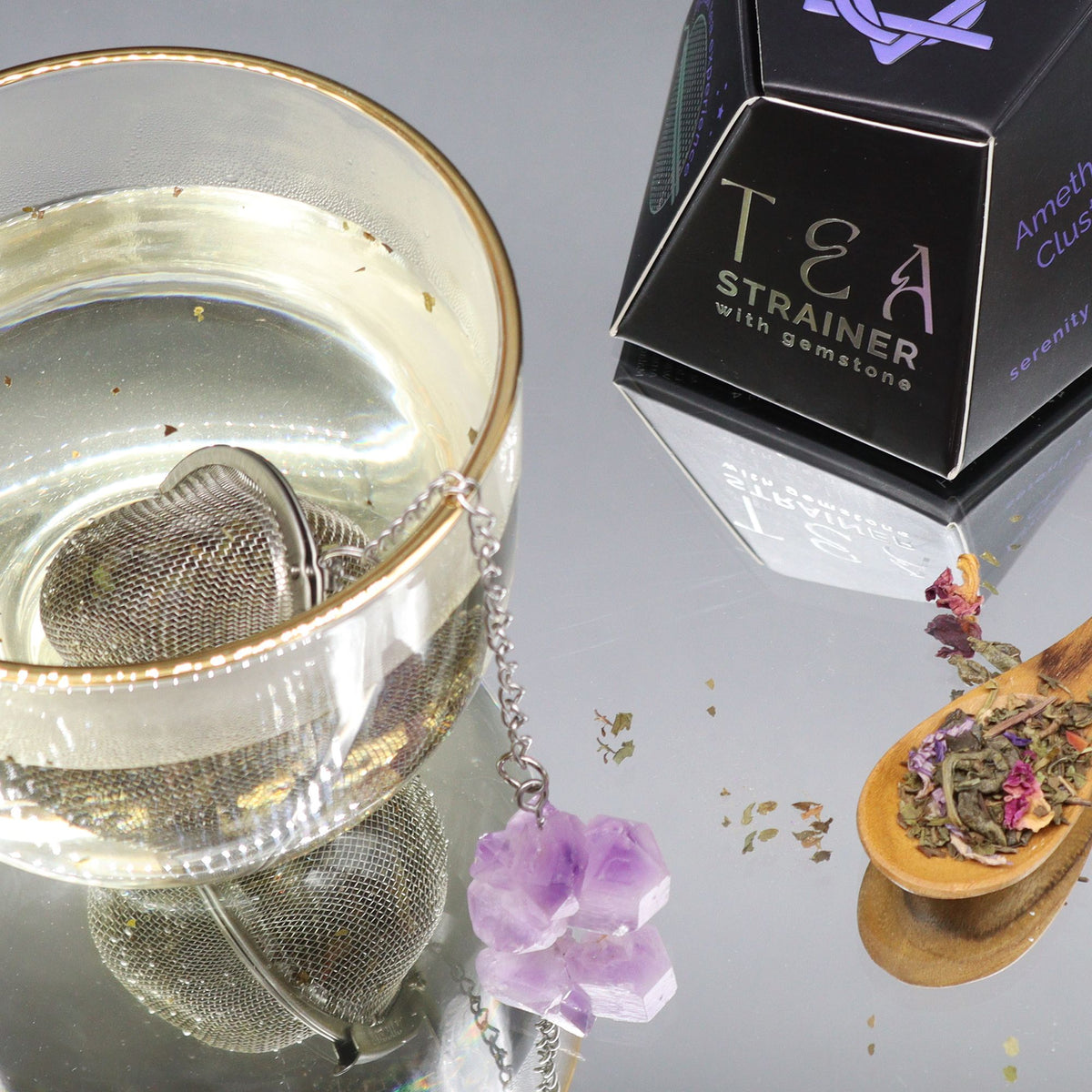 Celestial Gemstone Tea Strainer — Amethyst Cluster