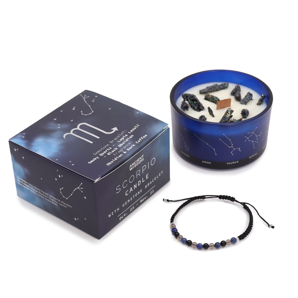 Zodiac Crystal Candle & Gemstone Bracelet — Scorpio