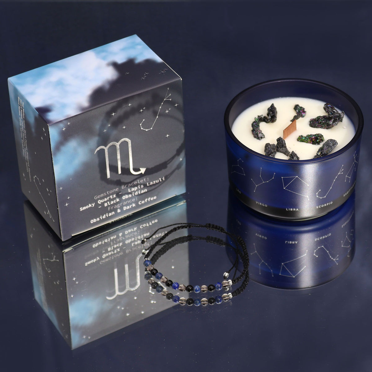 Zodiac Crystal Candle & Gemstone Bracelet — Scorpio