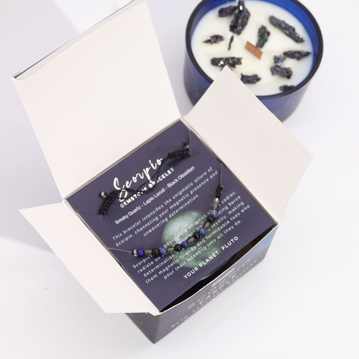 Zodiac Crystal Candle & Gemstone Bracelet — Scorpio