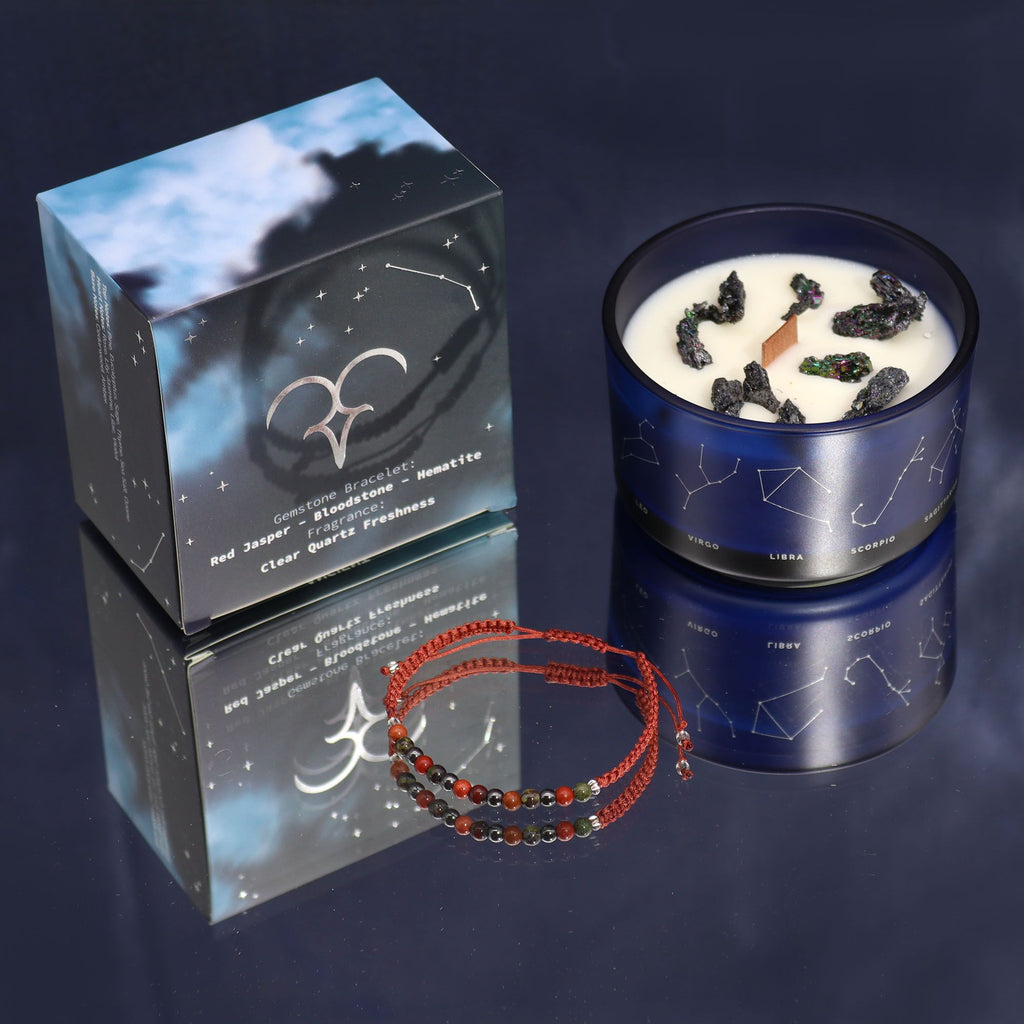 Zodiac Crystal Candle & Gemstone Bracelet — Aries