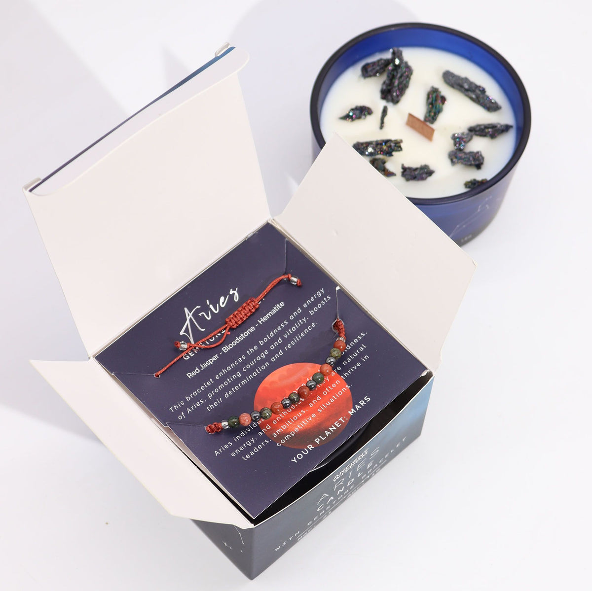 Zodiac Crystal Candle & Gemstone Bracelet — Aries