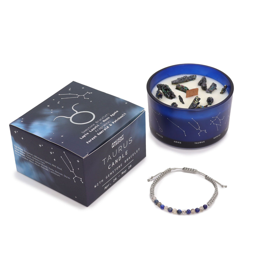 Zodiac Crystal Candle & Gemstone Bracelet — Taurus