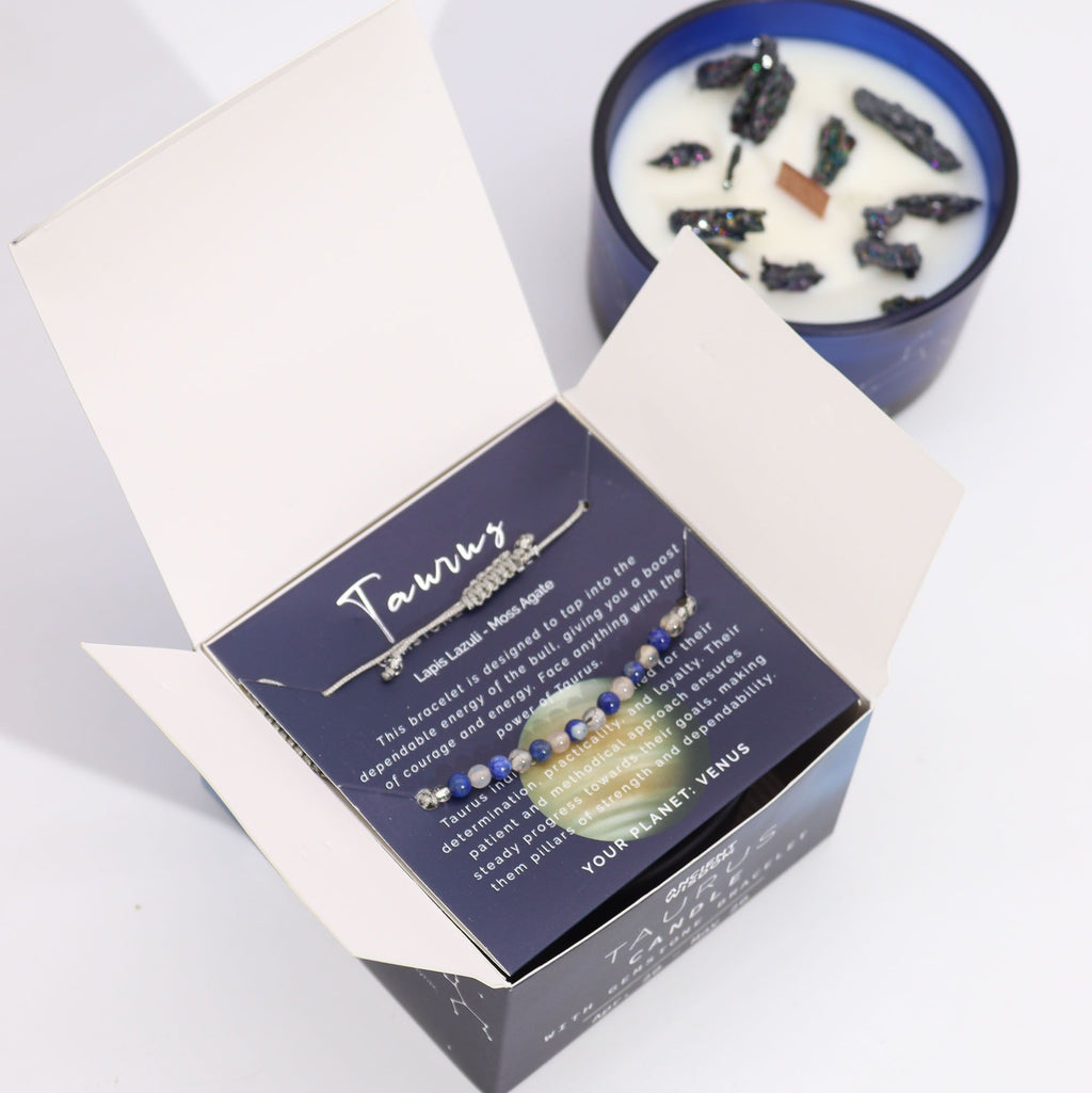 Zodiac Crystal Candle & Gemstone Bracelet — Taurus