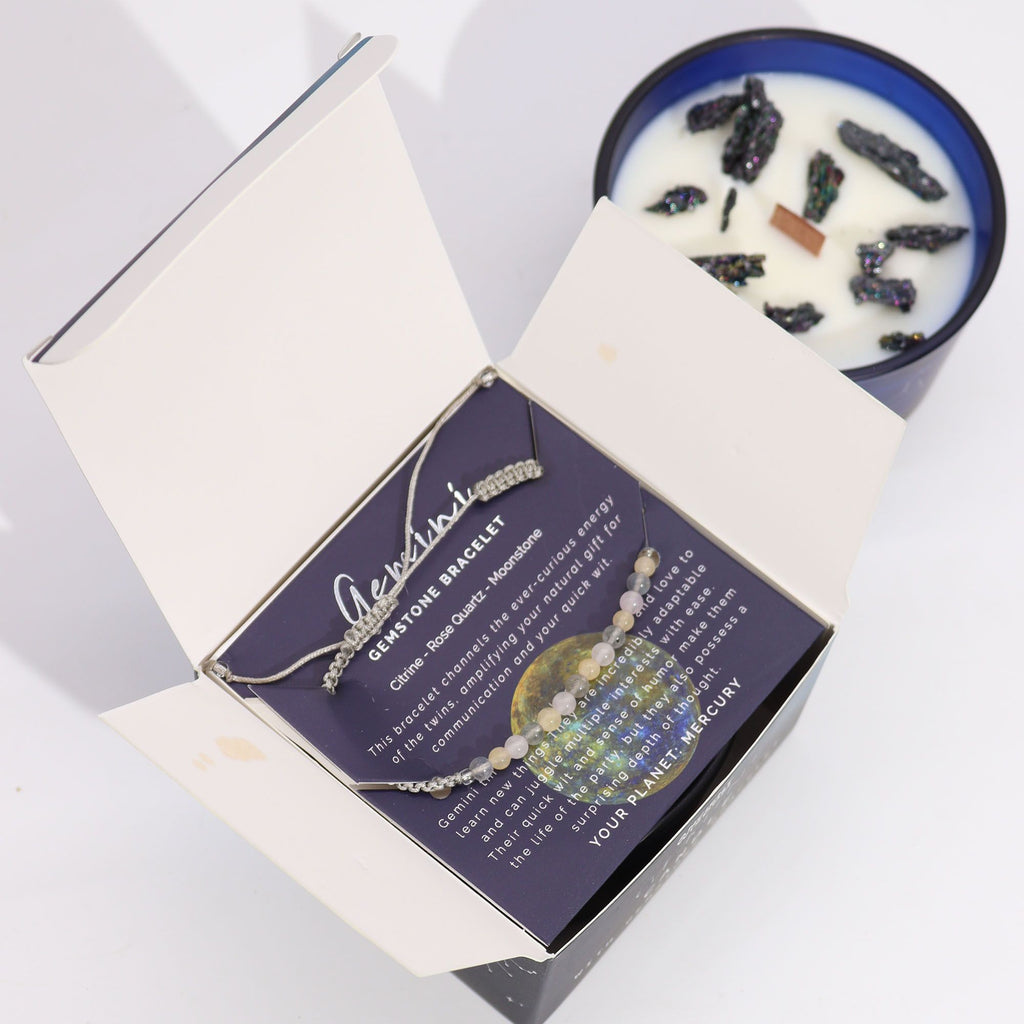 Zodiac Crystal Candle & Gemstone Bracelet — Gemini