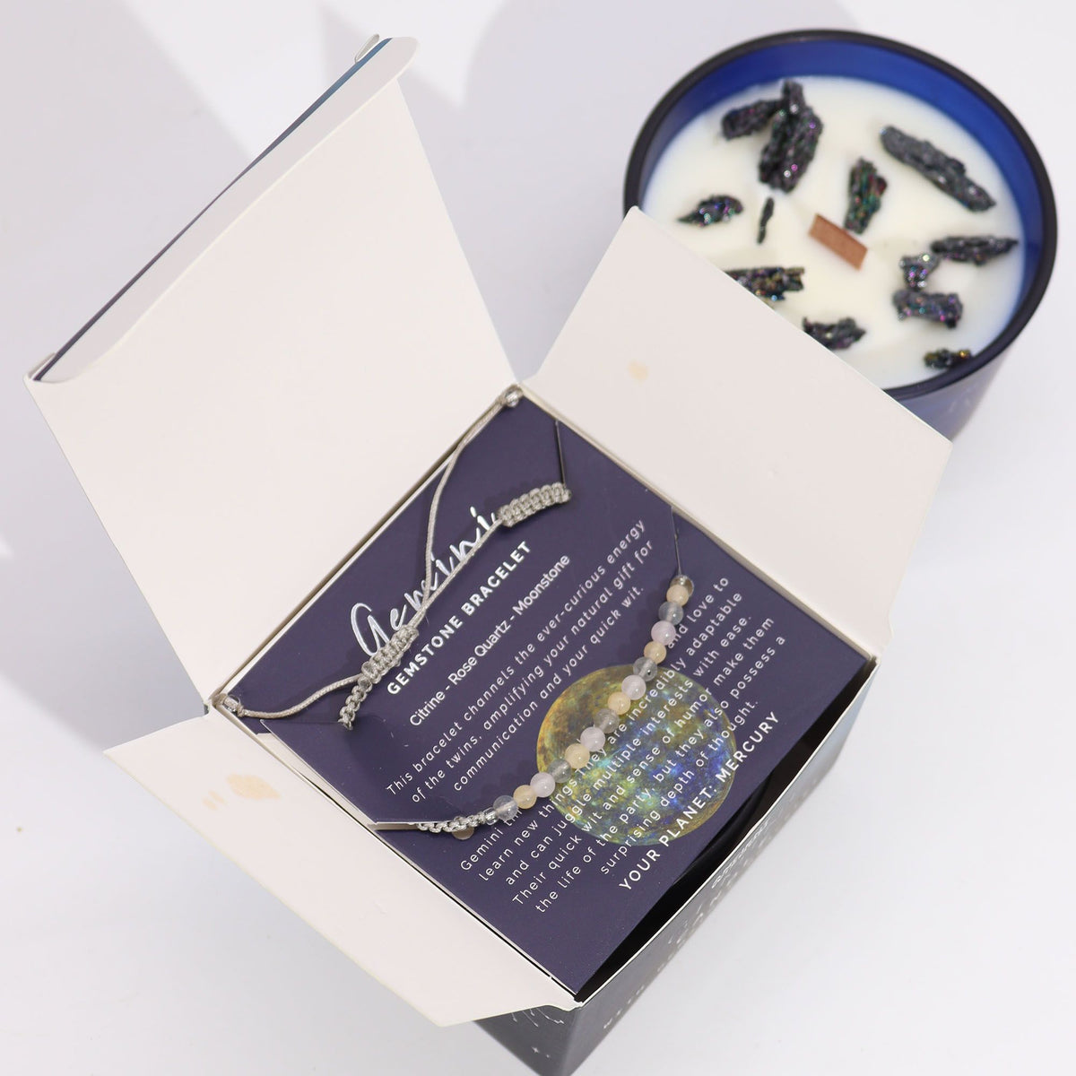 Zodiac Crystal Candle & Gemstone Bracelet — Gemini