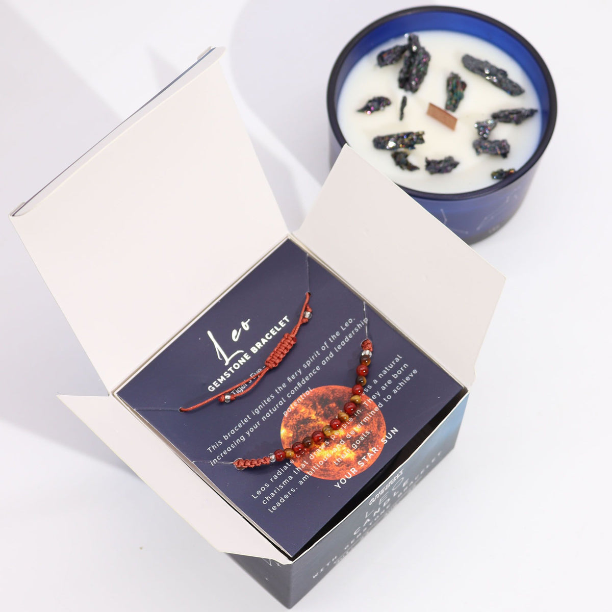 Zodiac Crystal Candle & Gemstone Bracelet — Leo