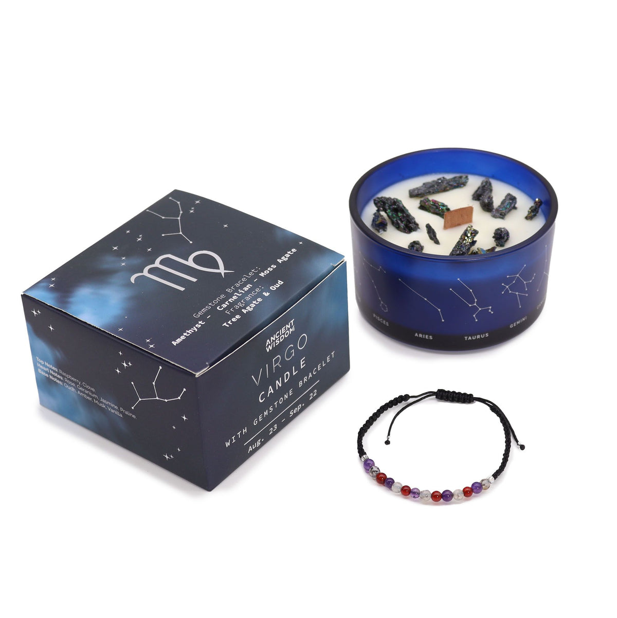 Zodiac Crystal Candle & Gemstone Bracelet — Virgo